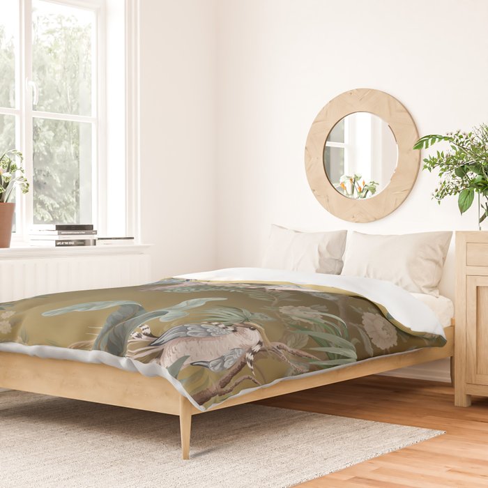 Chinoiserie Oriental Golden Peacock Fresco Art Duvet Cover Gallery Image 2