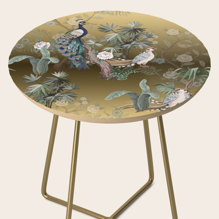 Chinoiserie Oriental Golden Peacock Fresco Art Side Table Gallery Image 2