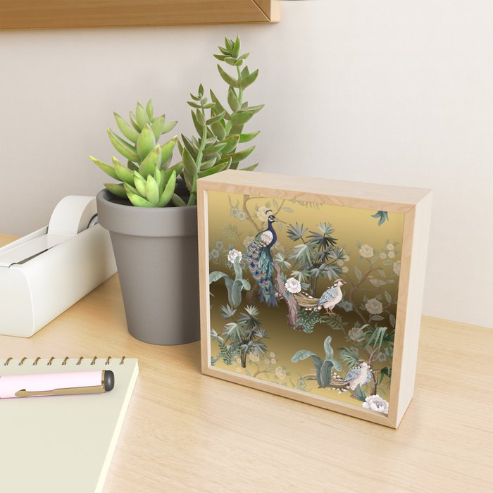 Chinoiserie Oriental Golden Peacock Fresco Art Mini Art Print Gallery Image 2