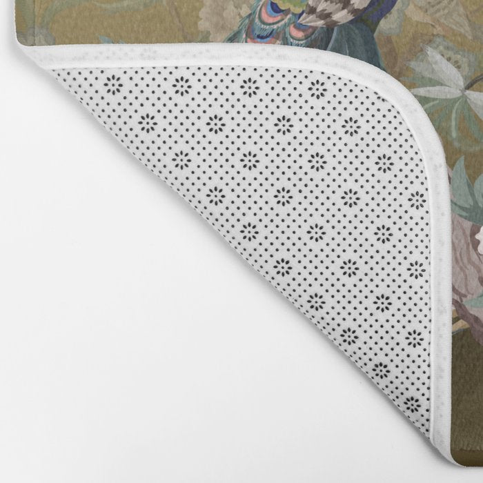 Chinoiserie Oriental Golden Peacock Fresco Art Bath Mat Gallery Image 2