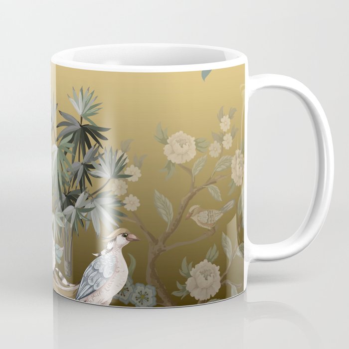 Chinoiserie Oriental Golden Peacock Fresco Art Coffee Mug Gallery Image 1