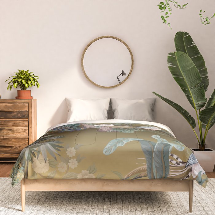 Chinoiserie Oriental Golden Peacock Fresco Art Comforter Gallery Image 3