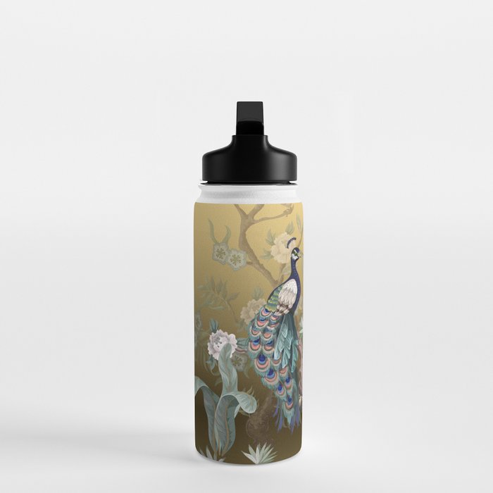 Chinoiserie Oriental Golden Peacock Fresco Art Water Bottle Gallery Image 3