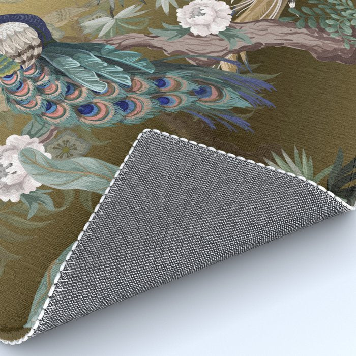 Chinoiserie Oriental Golden Peacock Fresco Art Rug Gallery Image 4