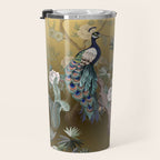 Chinoiserie Oriental Golden Peacock Fresco Art Travel Mug Gallery Image 3