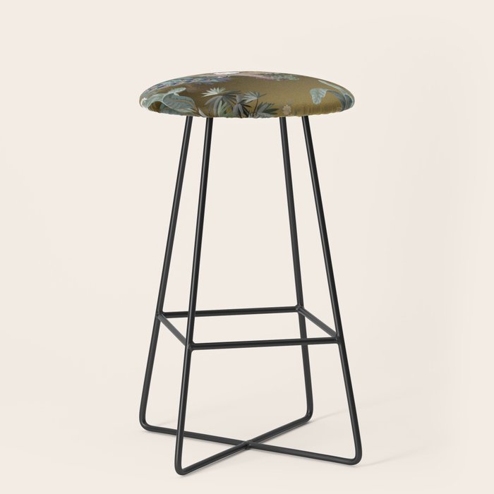 Chinoiserie Oriental Golden Peacock Fresco Art Stool Gallery Image 1