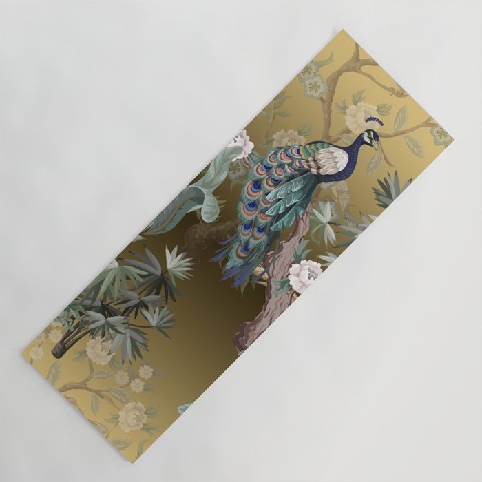 Chinoiserie Oriental Golden Peacock Fresco Art Yoga Mat Gallery Image 1