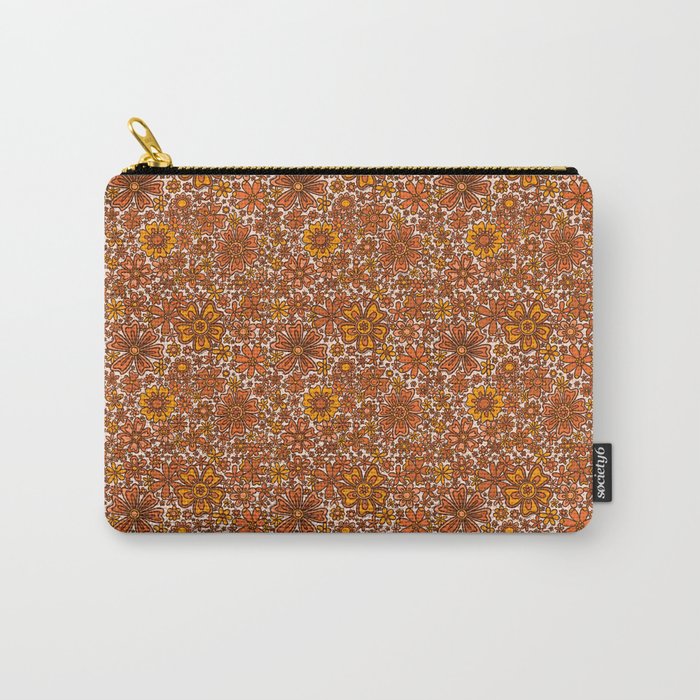 Groovy Sunflower Print in Cream Carry All Pouch Gallery Image 1