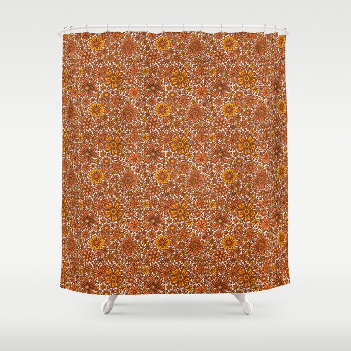Groovy Sunflower Print in Cream Shower Curtain Gallery Image 1