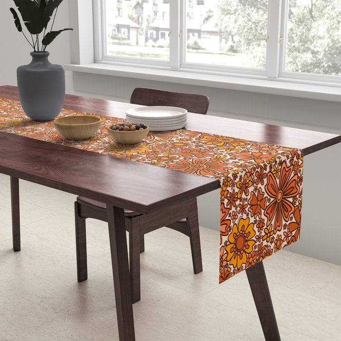 Groovy Sunflower Print in Cream Table Runner Gallery Image 2