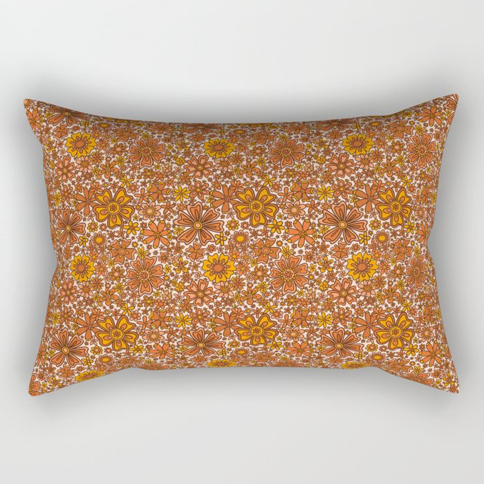 Groovy Sunflower Print in Cream Rectangular Pillow Gallery Image 2