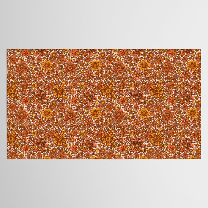 Groovy Sunflower Print in Cream Tablecloth Gallery Image 2