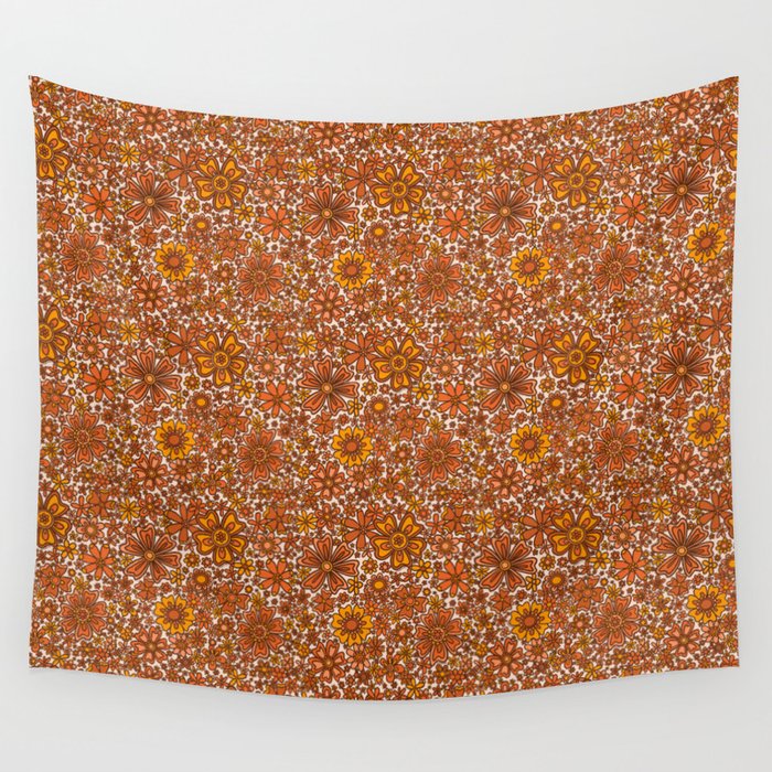 Groovy Sunflower Print in Cream Wall Tapestry Gallery Image 1