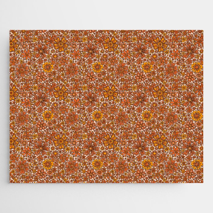 Groovy Sunflower Print in Cream Jigsaw Puzzle Gallery Image 1
