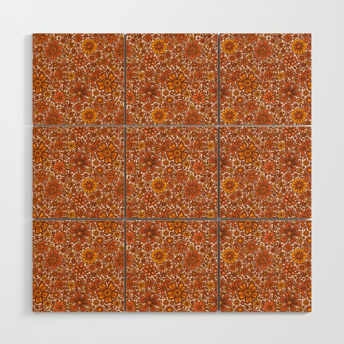 Groovy Sunflower Print in Cream Wood Wall Art Gallery Image 1