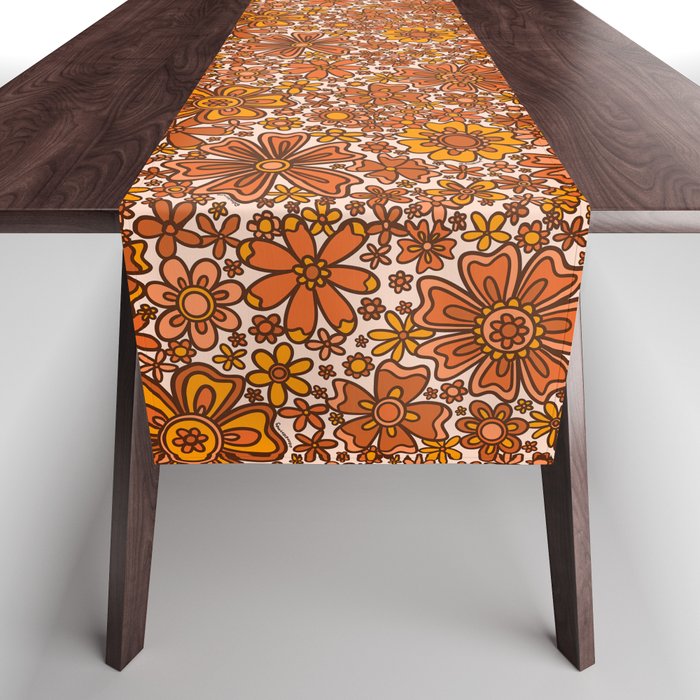 Groovy Sunflower Print in Cream Table Runner Gallery Image 1