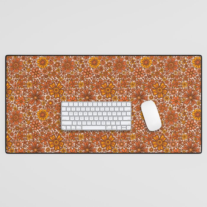 Groovy Sunflower Print in Cream Desk Mat Gallery Image 1