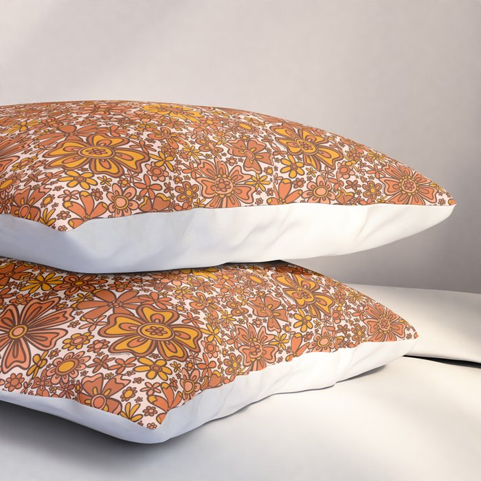 Groovy Sunflower Print in Cream Pillow Sham Gallery Image 3