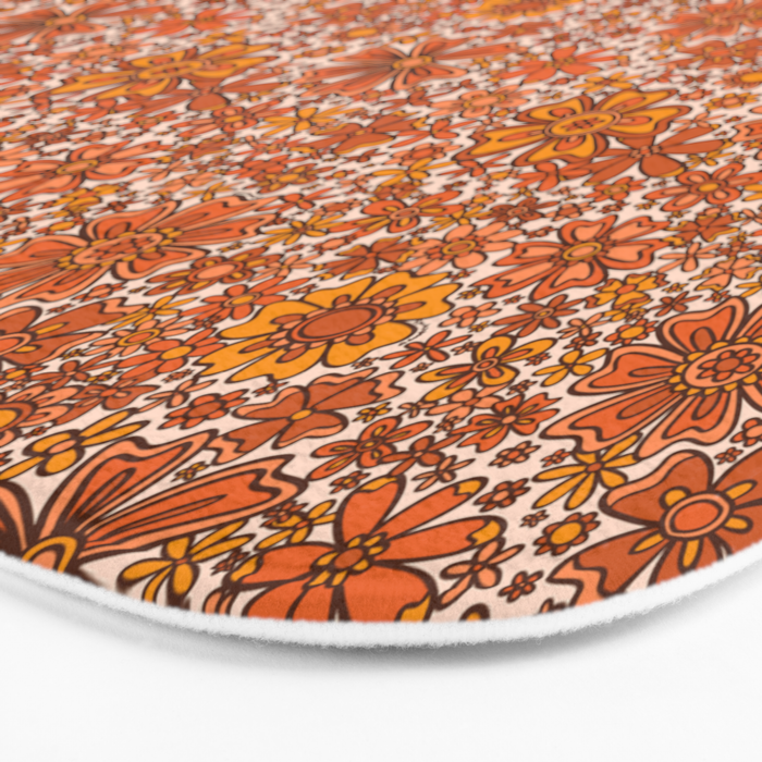Groovy Sunflower Print in Cream Bath Mat Gallery Image 3