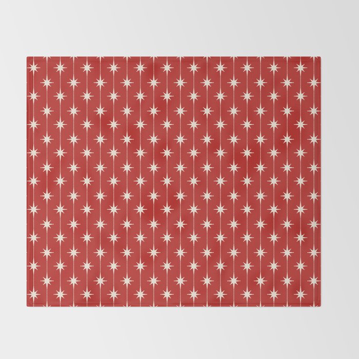Midcentury Stars and Dots Red and Cream Pattern Throw Blanket Gallery Image 2