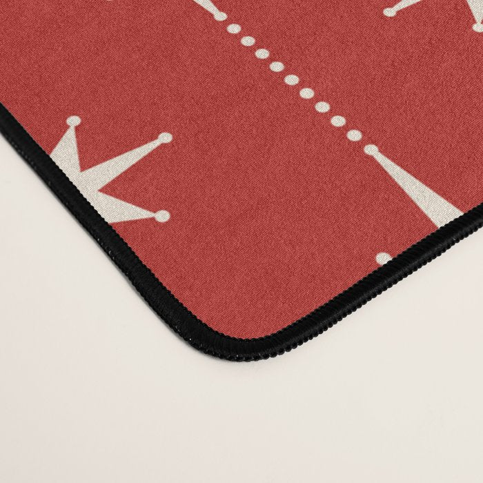 Midcentury Stars and Dots Red and Cream Pattern Desk Mat Gallery Image 4