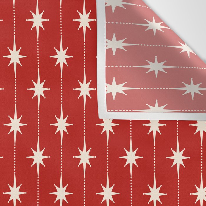 Midcentury Stars and Dots Red and Cream Pattern Wall Tapestry Gallery Image 3