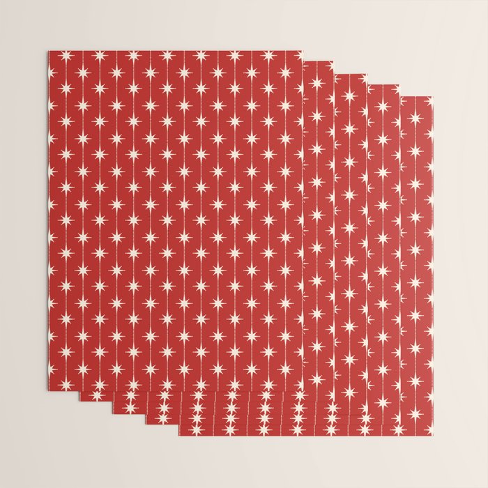 Midcentury Stars and Dots Red and Cream Pattern Wrapping Paper Gallery Image 3