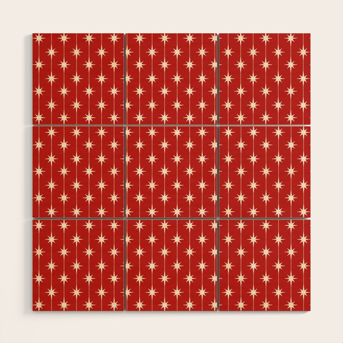Midcentury Stars and Dots Red and Cream Pattern Wood Wall Art Gallery Image 1