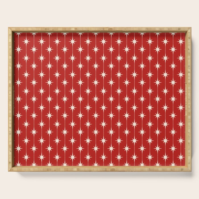 Midcentury Stars and Dots Red and Cream Pattern Serving Tray Gallery Image 1