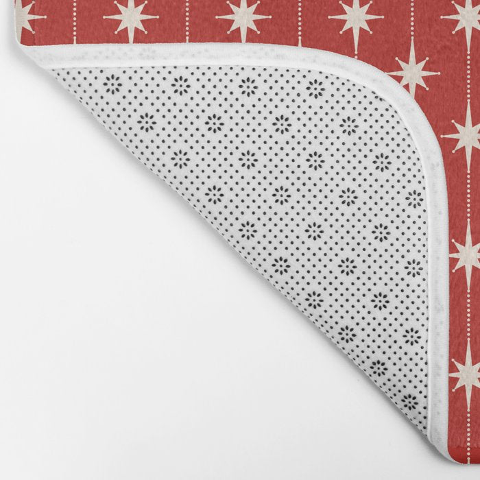 Midcentury Stars and Dots Red and Cream Pattern Bath Mat Gallery Image 2