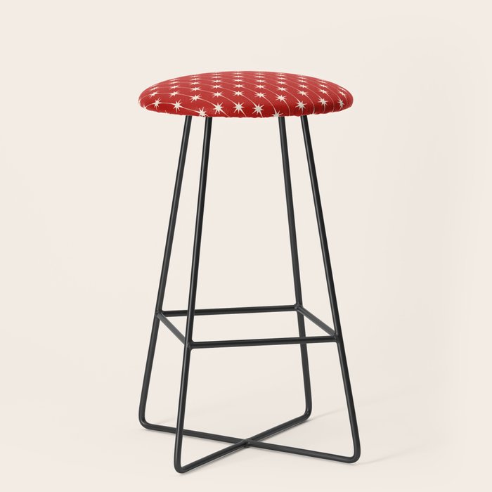 Midcentury Stars and Dots Red and Cream Pattern Stool Gallery Image 1