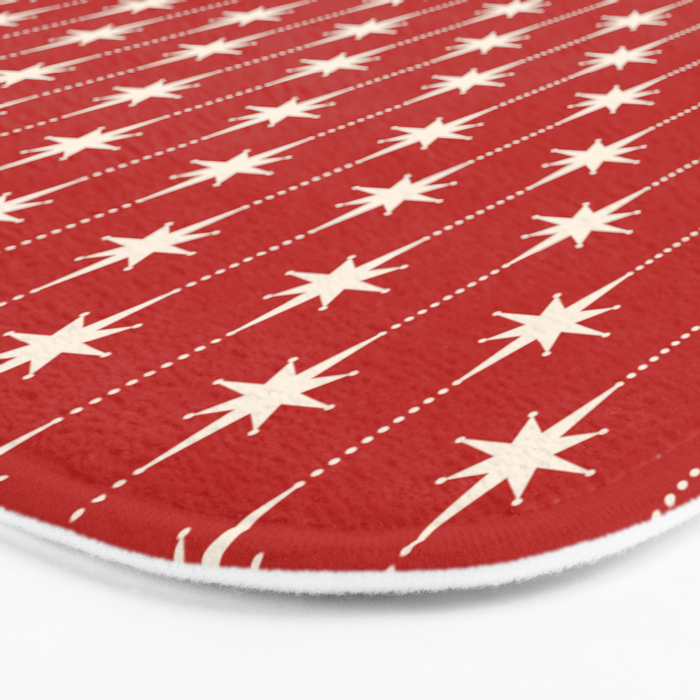 Midcentury Stars and Dots Red and Cream Pattern Bath Mat Gallery Image 3