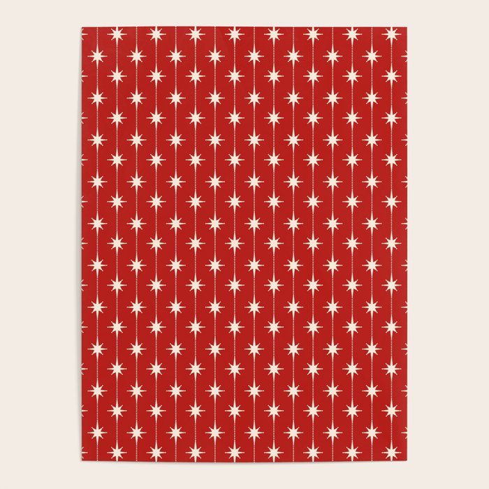 Midcentury Stars and Dots Red and Cream Pattern Poster Gallery Image 4