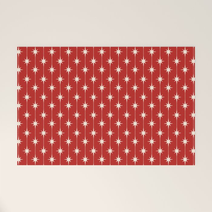 Midcentury Stars and Dots Red and Cream Pattern Welcome Mat Gallery Image 1