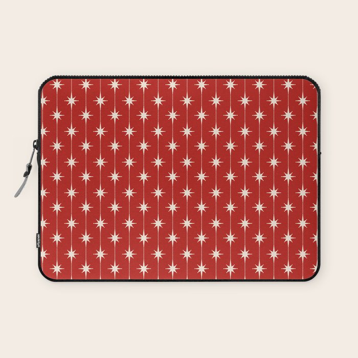 Midcentury Stars and Dots Red and Cream Pattern Laptop Sleeve Gallery Image 1