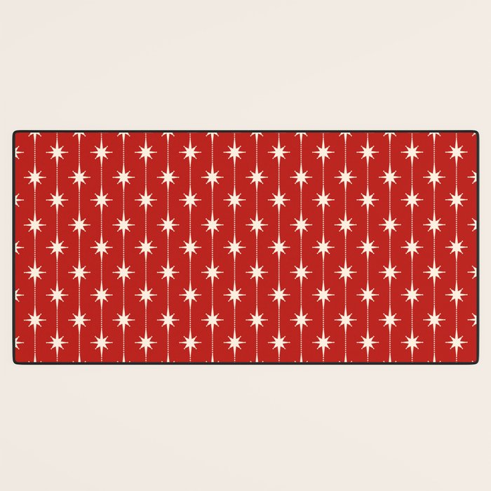 Midcentury Stars and Dots Red and Cream Pattern Desk Mat Gallery Image 3