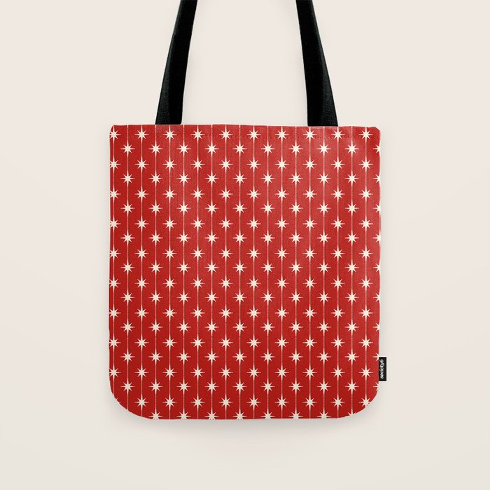Midcentury Stars and Dots Red and Cream Pattern Tote Bag Gallery Image 1