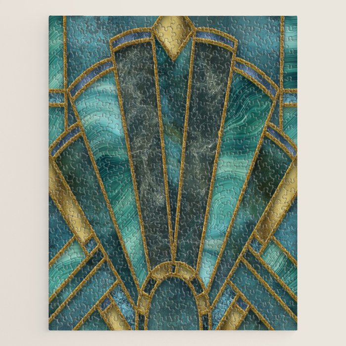 Elegant Stained Glass Art Deco Window With Marble And Gemstone Jigsaw Puzzle Gallery Image 1