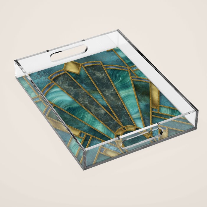 Elegant Stained Glass Art Deco Window With Marble And Gemstone Acrylic Tray Gallery Image 1
