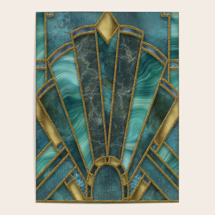 Elegant Stained Glass Art Deco Window With Marble And Gemstone Poster Gallery Image 4