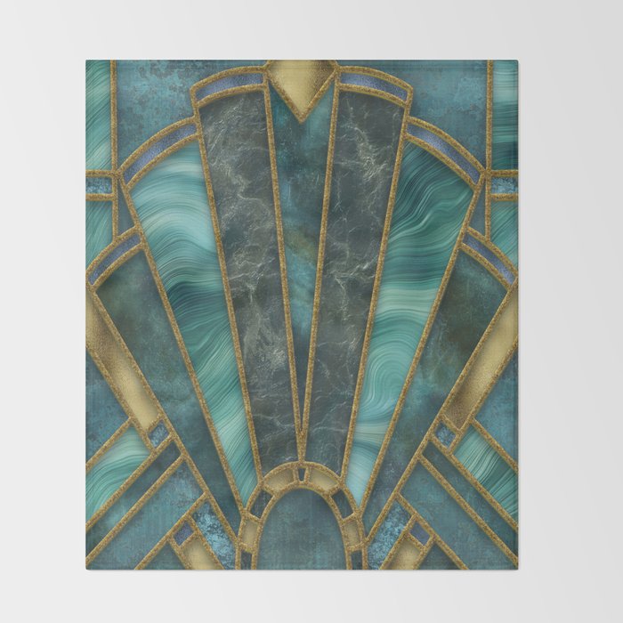 Elegant Stained Glass Art Deco Window With Marble And Gemstone Throw Blanket Gallery Image 2