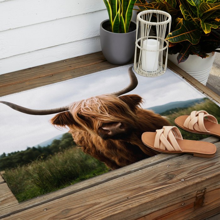 Scottish Highland Cattle Portrait Outdoor Rug Gallery Image 2