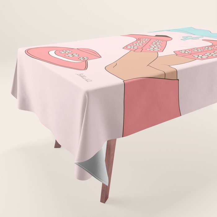 Cute Desert Cowgirl Pink Cowboy Boots Daisy Tablecloth Gallery Image 1