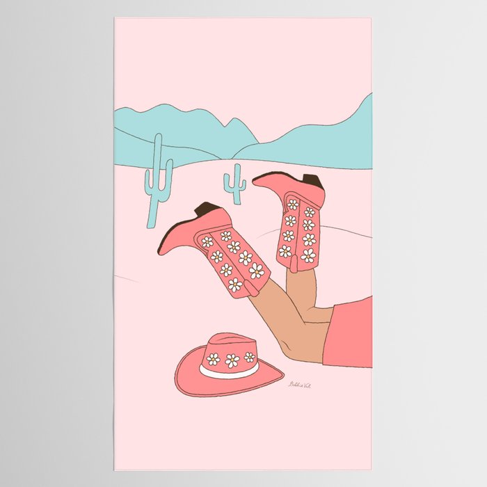 Cute Desert Cowgirl Pink Cowboy Boots Daisy Tablecloth Gallery Image 2