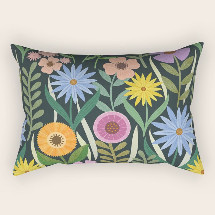 Wildflower Garden - Dark Rectangular Pillow Gallery Image 1