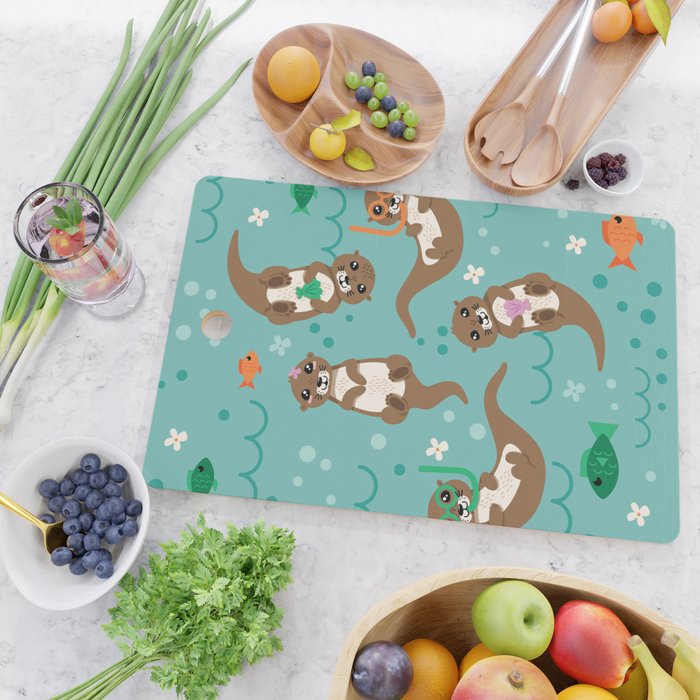Kawaii Otters Playing Underwater Cutting Board Gallery Image 2