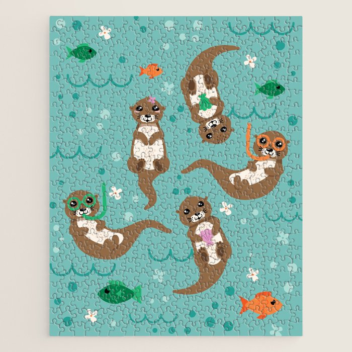 Kawaii Otters Playing Underwater Jigsaw Puzzle Gallery Image 1