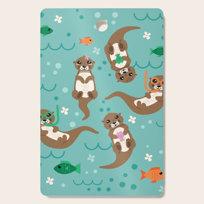 Kawaii Otters Playing Underwater Cutting Board Gallery Image 1