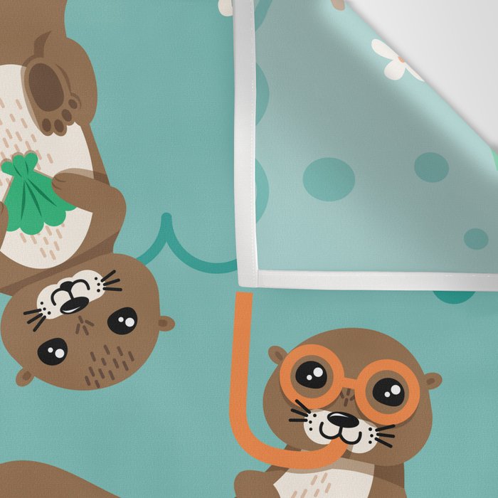 Kawaii Otters Playing Underwater Wall Tapestry Gallery Image 3