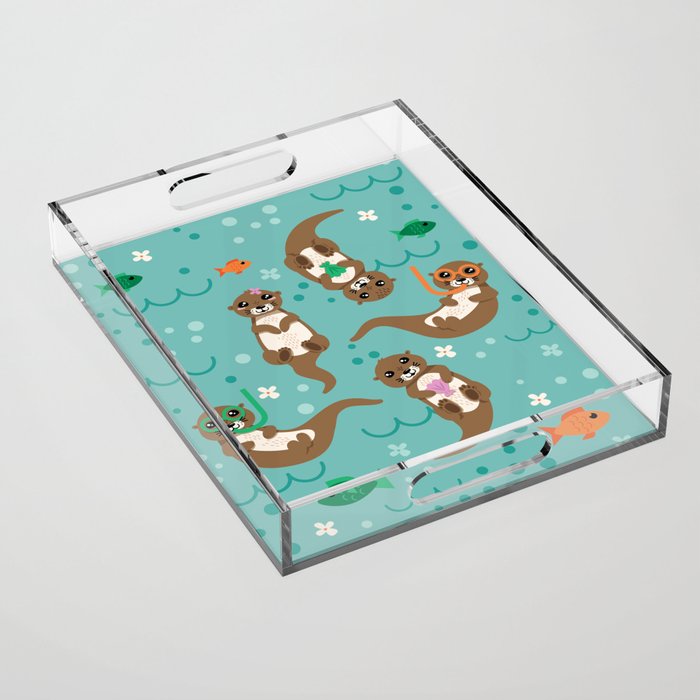 Kawaii Otters Playing Underwater Acrylic Tray Gallery Image 1